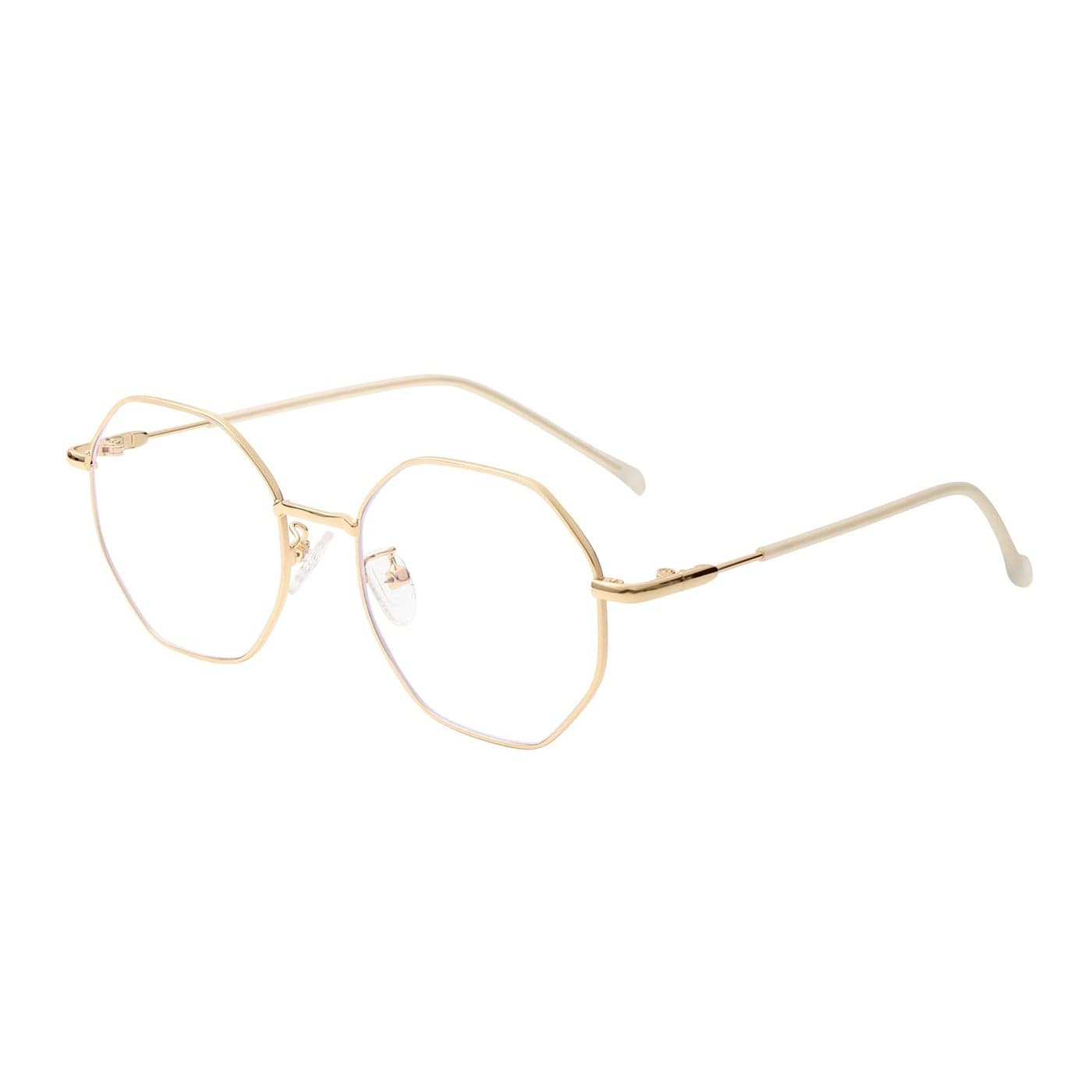 WHHJM Polygon Blue Light Blocking Glasses for Women Men Retro Octagon Square Nonprescription Metal Frame Eyeglasses Gold