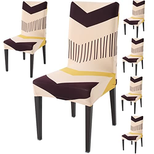 HOKIPO Stretchable Dining Chair Cover Set of 6 Washable Slip Covers (AR-4097-D31*6), Polyester Blend