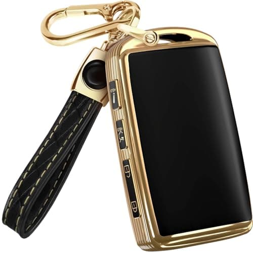 Lucrum for Mazda CX5 Key Fob Cover and Leather Keychain TPU Key Case for Mazda 3 6 CX5 CX9 CX30 CX50 CX7020192024 Keyfob Cover Compatible with WAZSKE11D0 Black and Gold