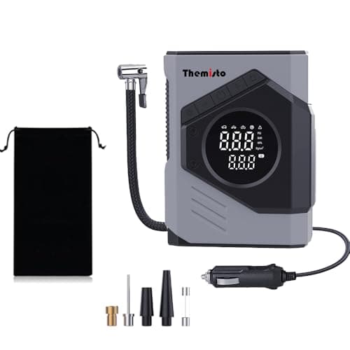 Themisto TH-TY03 Corded Tyre Inflator 12V DC - 150 PSI with Digital Tyre Pressure Gauge & LED Light I Portable Air Compressor I Car, Motorcycle, Bicycles & Other Inflatables