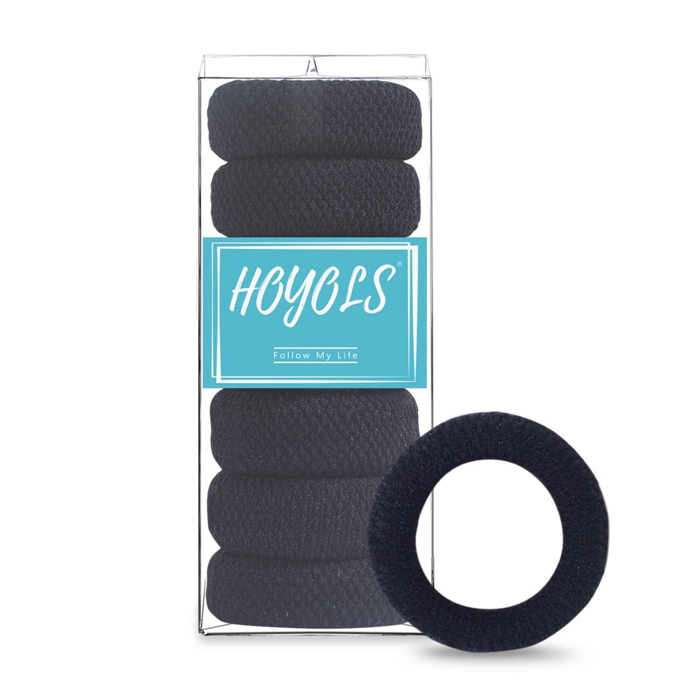 HOYOLS Large Black Hair Ties for Thick Hair, Soft Seamless Cotton Ponytail Holders, No-Damage Strong Bands for Women and Girls, No-Pull Scrunchies Headbands