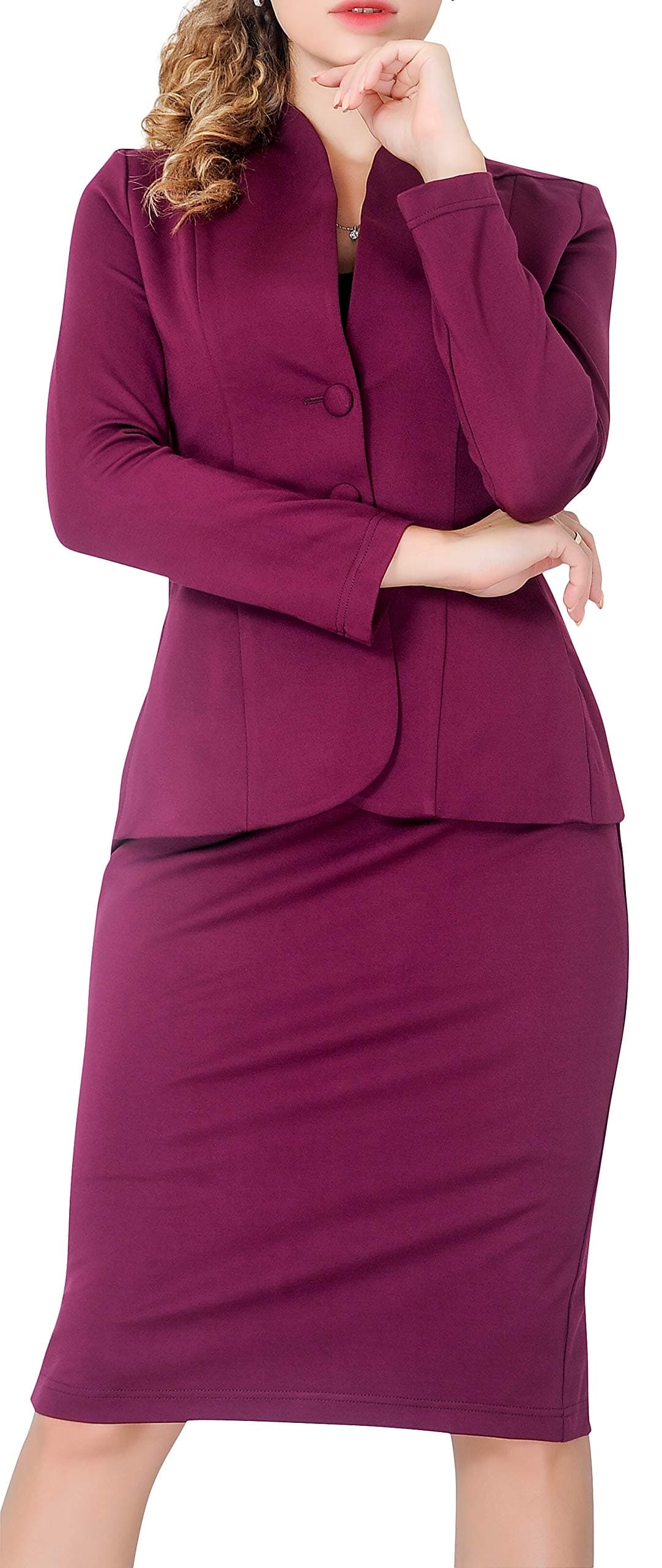 Marycrafts Women’s Blazer Skirt Suit Set – Professional 2 Pieces Outfit for Business Office Work and Career Attire 12 Burgundy