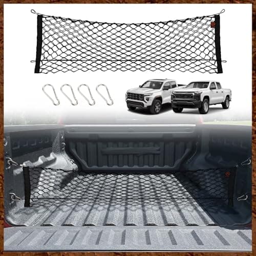 Muslogy Truck Bed Cargo Net Compatible with Chevrolet Colorado & GMC Canyon 2023 2024 Accessories Bed Storage Net Cargo Organizer Pickup Truck Bed Envelope Style Cargo Net with Heavy Duty Carabiners