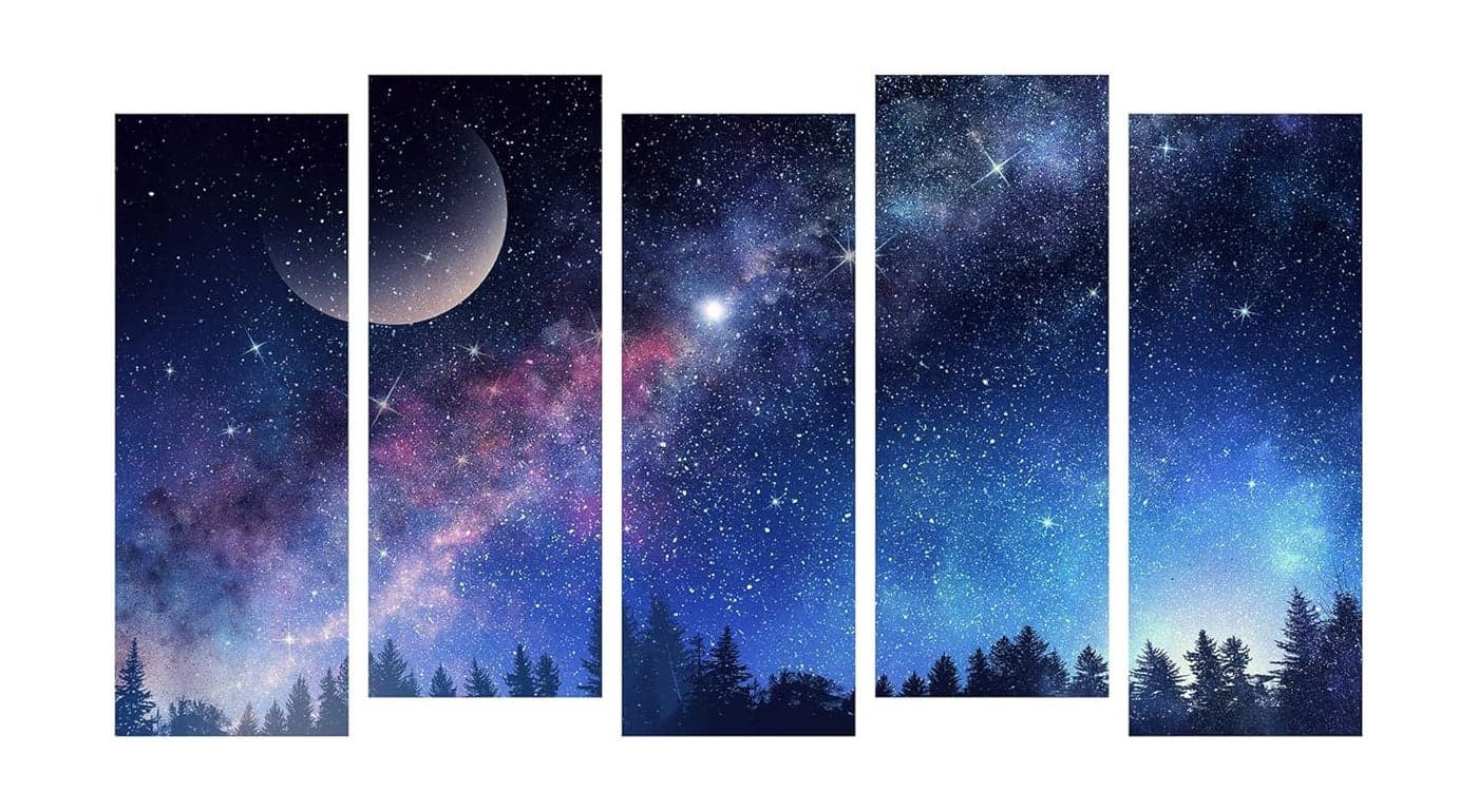 PAPER PLANE DESIGN Painting for Wall Decoration Space Galaxy View Picture Split Panels Art Decor Paintings for Living Room Bedroom Office Size 27 x 50 inches 5 Frame