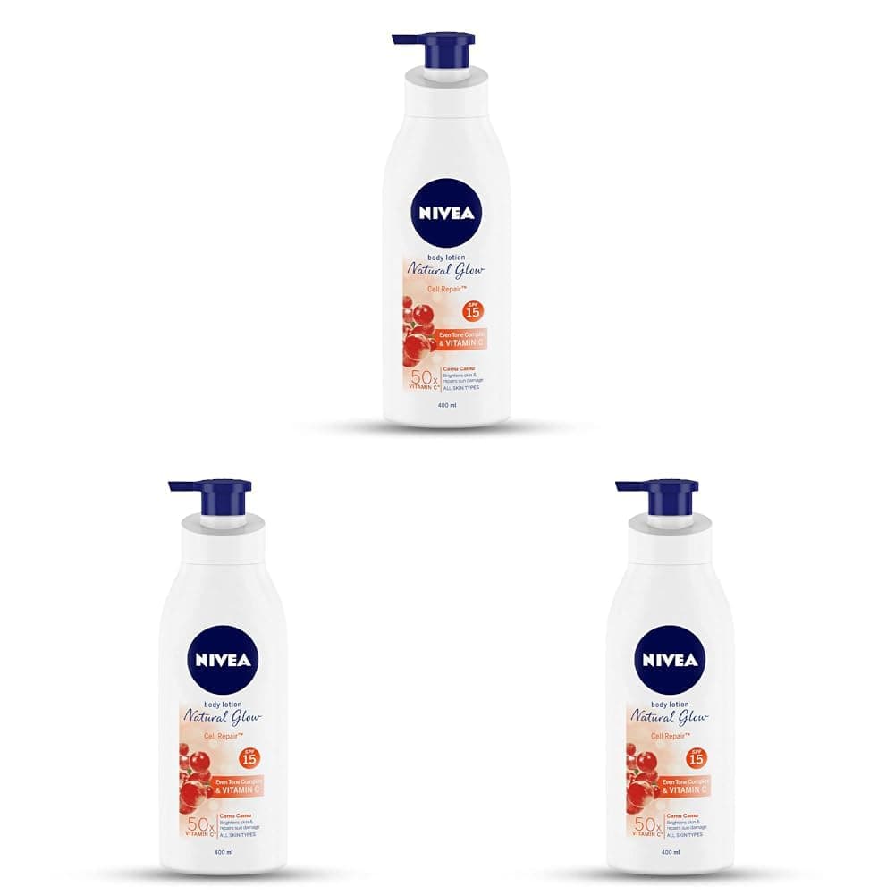 NIVEA Body Lotion Natural Glow Cell Repair Spf 15 50X Vitamin C 400ml Pack of 3