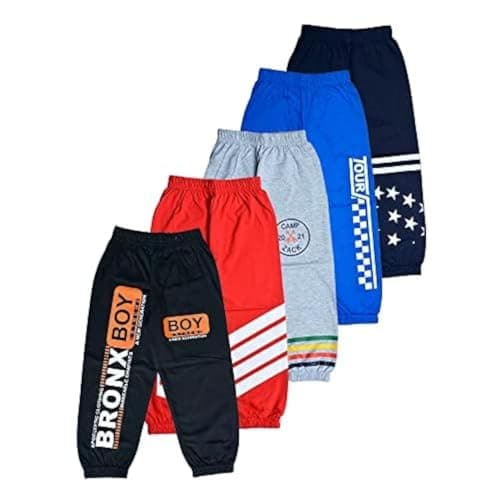 T2F Boy's Cotton Regular Fit Printed Track Pant (Pack of 5) Multicolour