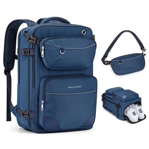 Maelstrom Travel Backpack for Men Women, 35L Carry on Backpack for Traveling on Airplane,with Belt Bag&Shoe Compartment,Waterproof Laptop Backpack fit 17”Laptop-Navy Blue, Large