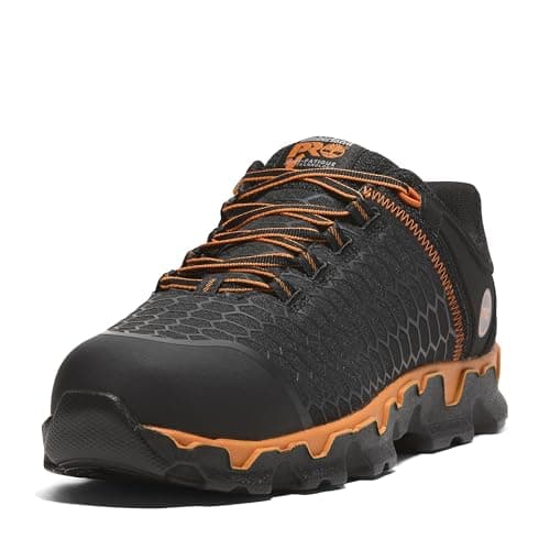 Timberland PRO Men's Powertrain Sport Alloy Safety Toe Industrial Athletic Work Shoe, Black/Orange-2024 New, 12