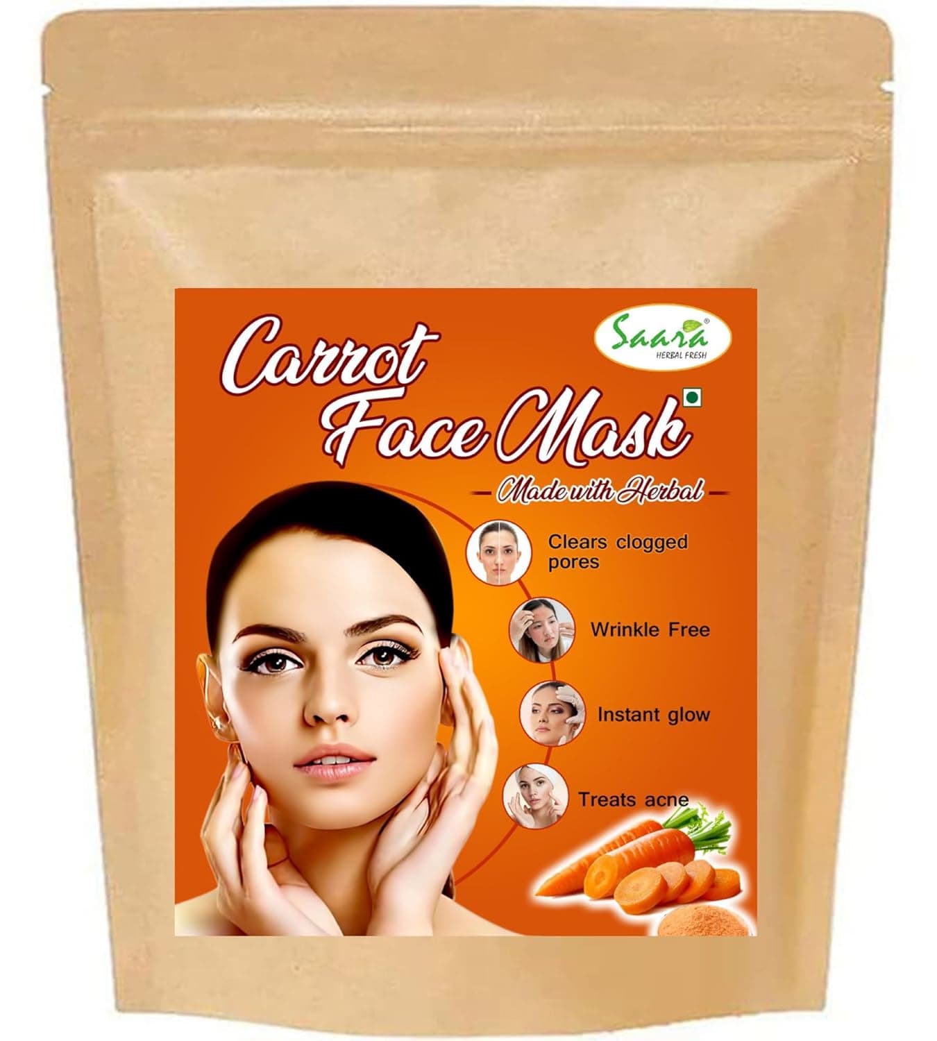 Saara HERBAL FRESH Carrot Face Mask 400g Soothes Dry Skin Reduce PimpleAcne Marks Scars Natural Facepack for All Skin Type Pack of 4 X 100gm