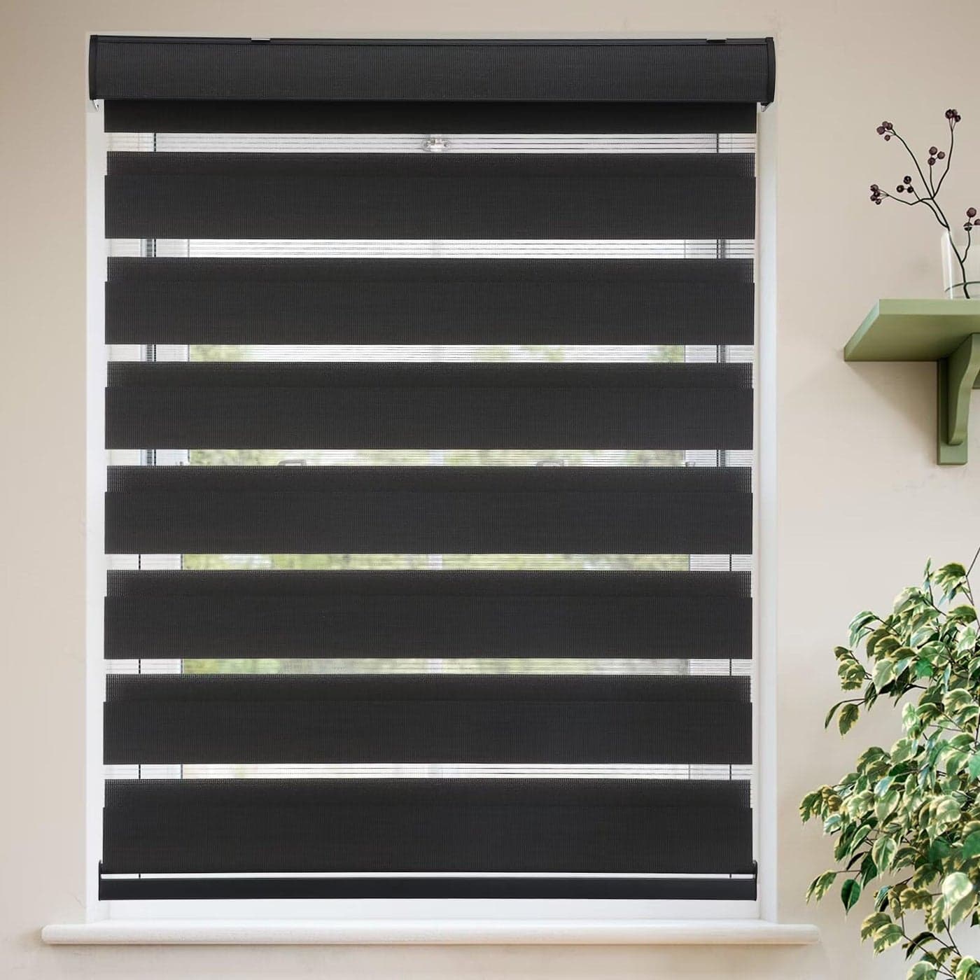 MYshade Roller Shades Zebra Blinds for Windows Cordless Day and Night Light Filtering Blinds Dual Layer Roller Blinds 33 x 72 Black