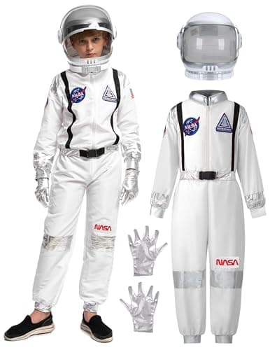 Spooktacular Creations Halloween Astronaut Costume for Kids, Unisex White Astronaut Outfit Set with Helmet, Toddler Pilot Jumpsuit for Halloween Costume Dress-Up Party (3T, 3-4 yrs)