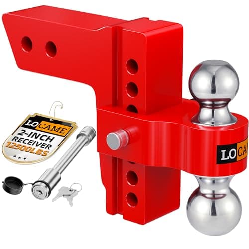 LOCAME Adjustable Trailer Hitch Fits 2Inch Receiver 6Inch Drop Aluminum 178 2 Tow Ball Drop Hitch12500 LBS GTWTow Hitch for Heavy Duty Truck with Double Stainless Locks Red LC0046