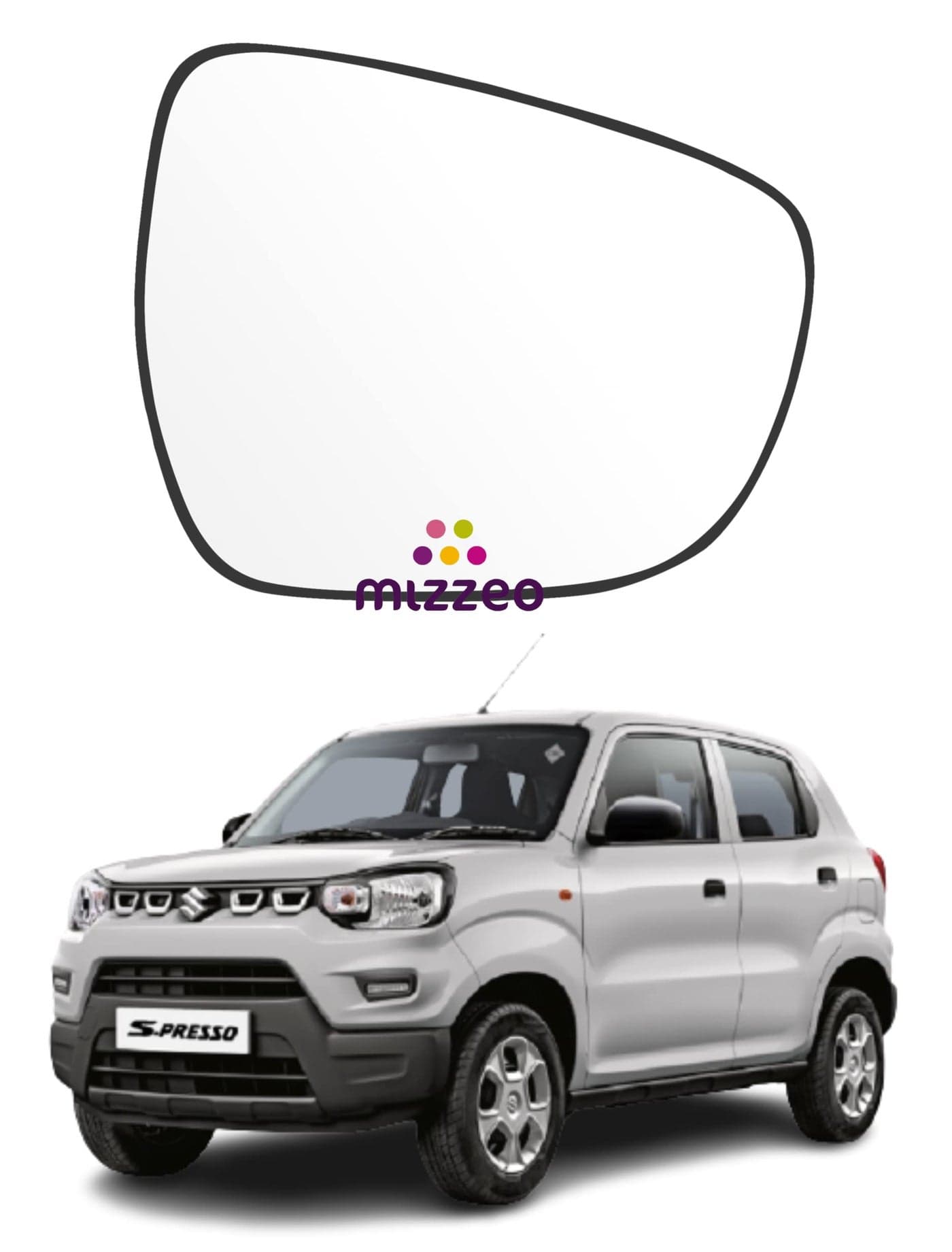 MIZZEO Premium Car Rear View Side Mirror Glass (Right/Driver Side) Compatible with Maruti Spresso (2019-2022)
