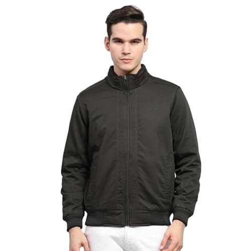 Monte Carlo Mens Olive Solid Mock Neck Full Sleeve Reversible Jacket (224066856-2-44)