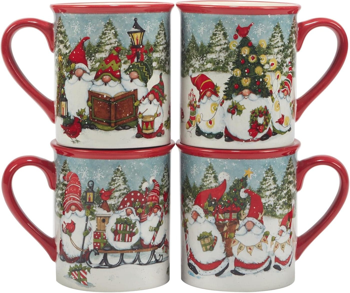 Certified International Christmas Gnomes 16 oz Mugs Set of 4 Assorted Designs Multicolor