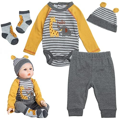 Reborn Baby Doll Clothes 2022 Inch Boy Doll Clothes Gray Outfits 4Piece Cute Animal Pattern Clothing