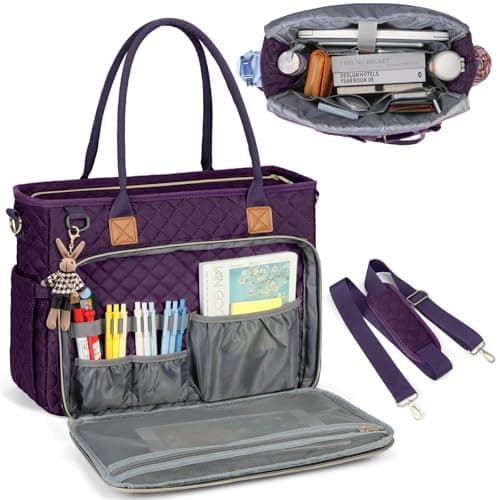 RAINSMORE Teacher Tote Bag 15.6 inch Laptop Bag for Women Work Bags Laptop Tote Nurse Bag Professional Computer Messenger with Insulated Pocket, Laptop Briefcase for Office, College, Dark Purple