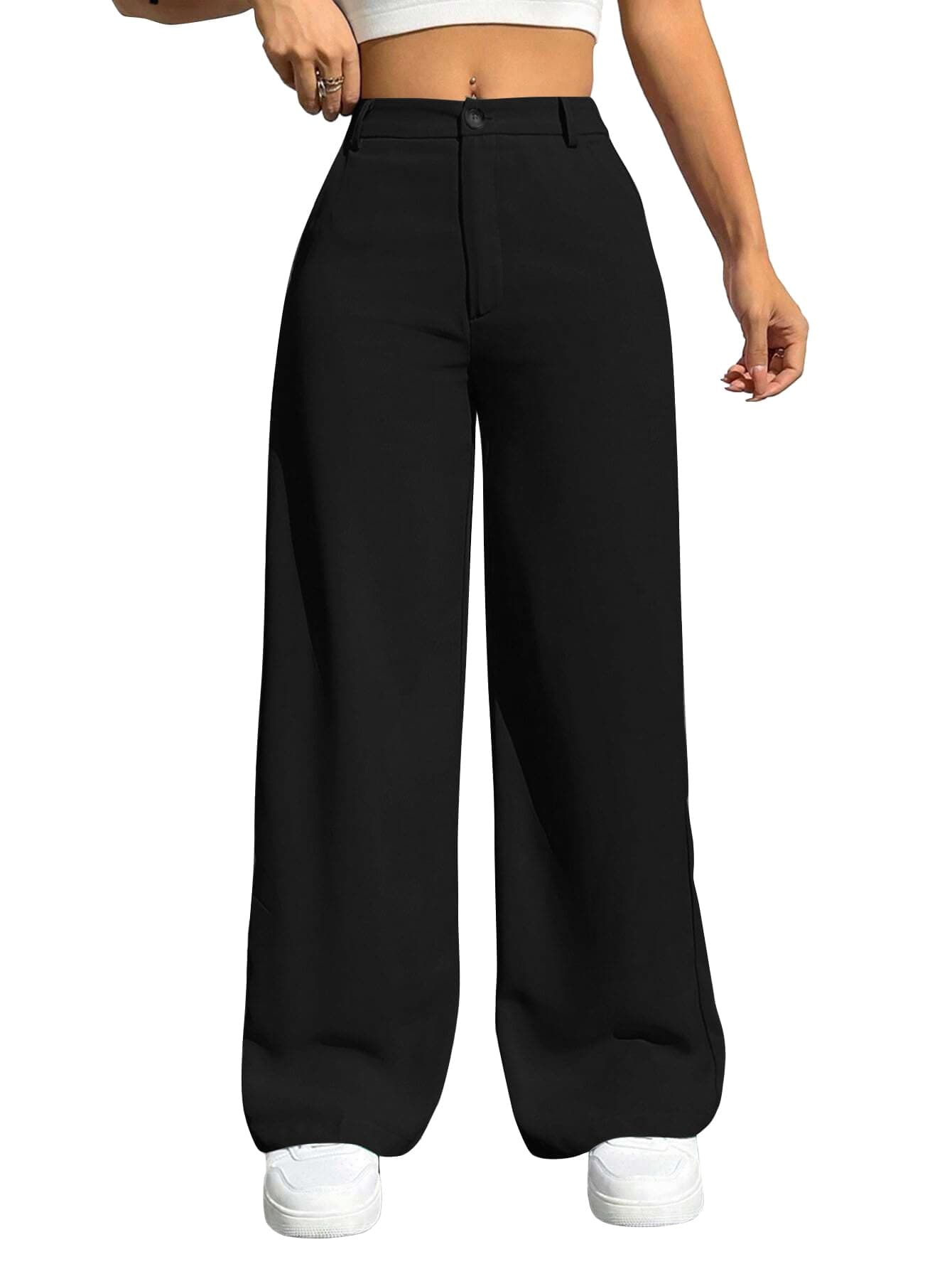 Toochki Trousers for Woman Pants Women's Formal Office Korean | Black Track Pant | Straight | Cotton Spandex Stretchable Trouser | High-Waisted Bottom Wear