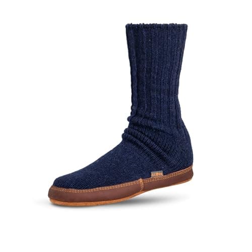 Acorn Unisex Slipper Socks, Flexible Cloud Cushion Footbed with a Suede Sole, Mid-Calf Length, Cobalt Ragg Wool, 10.5-11.5 US Men