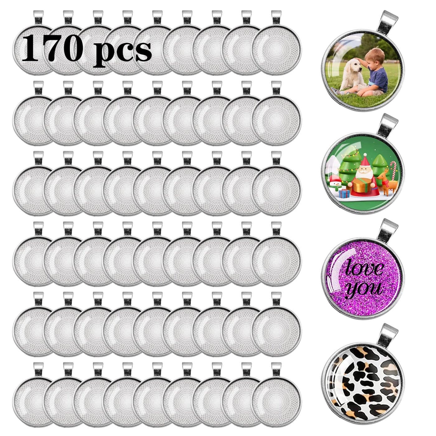 Csdtylh 170Pcs Pendant Trays Kit Round Cabochon and Tray Alloy Tray Charms Bulk Bezel Pendant Trays for Homemade Jewelry Necklaces DIY Crafts Resin Art Paint Pour Skins and Costume Jewelry