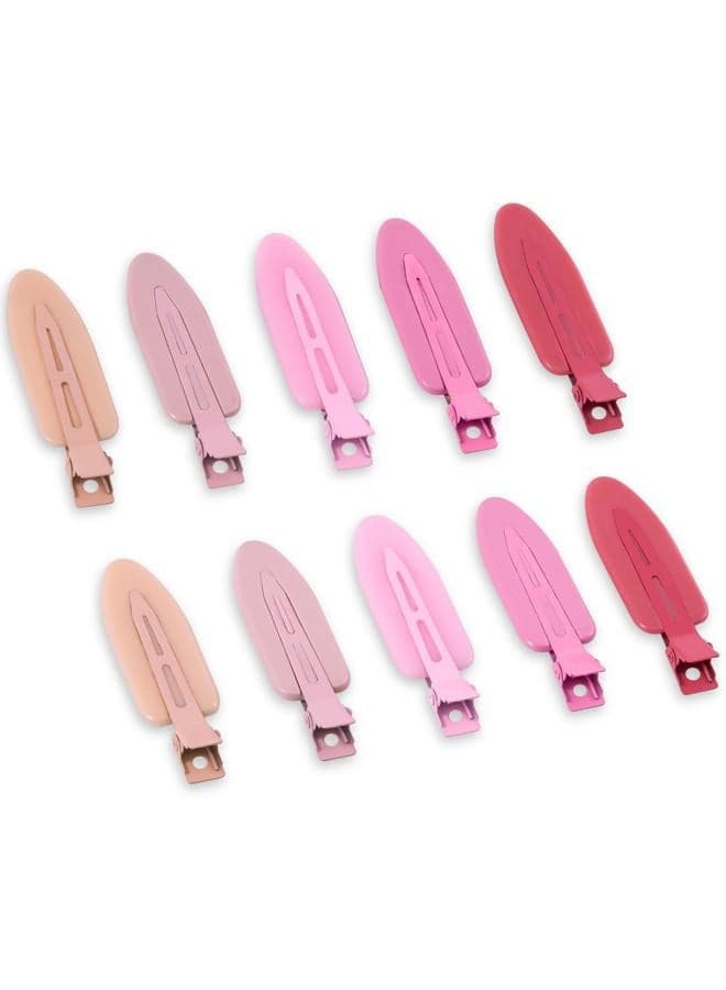 10 Pcs Creaseless No Crease No Bend Flat Hair Clips For Styling Non Slip Makeup Clips For Women Salon Hairstyle, Pink Rose Red