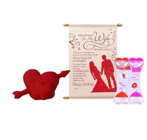 J Jiyansh Creation Valentine Gifts For Wife Hand Boiler Love Timer Happy Birthday to My Wife Message Scroll Card With Red Heart Soft Toy Occasional Gifting on Birthday Anniversary Valentines Day