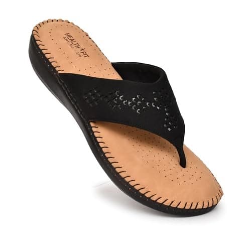 HEALTH FIT Extra Soft Orthopedic Slippers/Doctor Chappal & Footwear with Memory Foam For Women Black 6-UK
