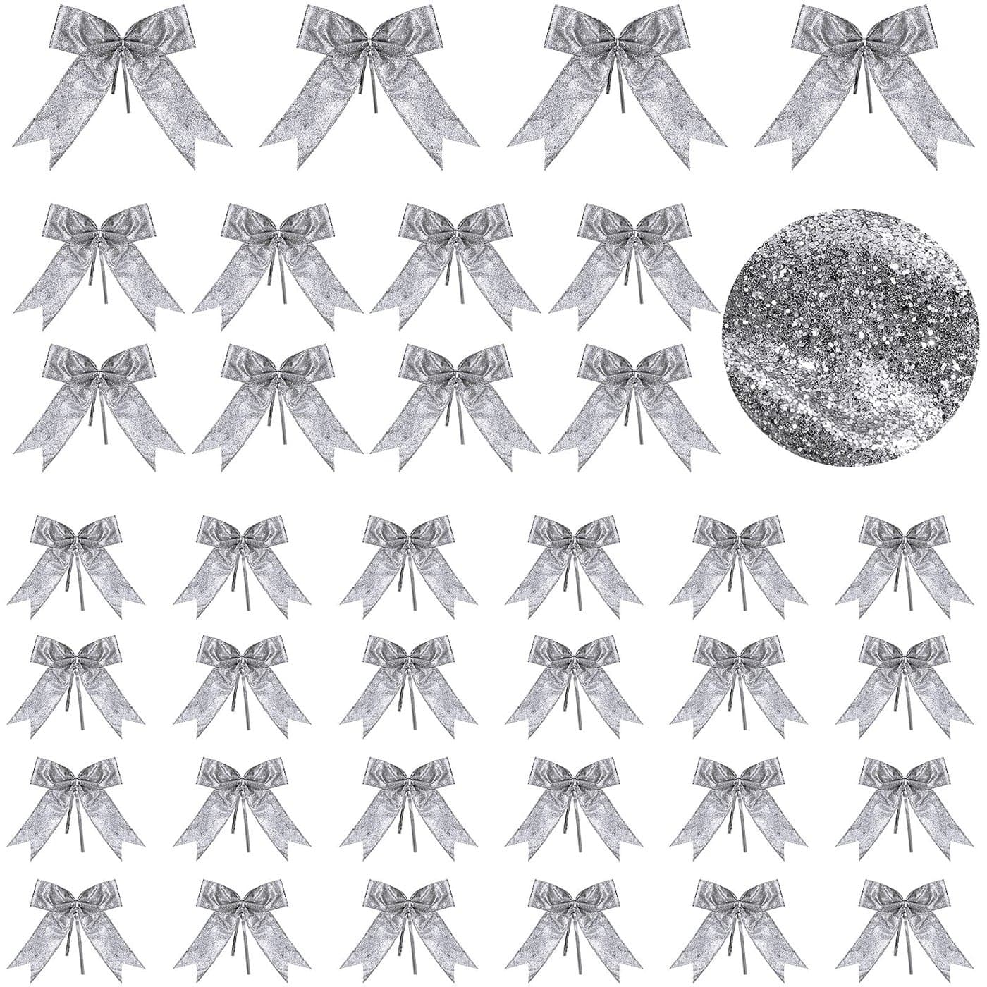 Waydress 36 Pieces Bow Decor Christmas Tree Bow Ornament Glitter Ribbon Bowknot for Wreath Garland Party Crafts Home Decoration 3 Sizes 43 x 47 51 x 55 63 x 67 InchSilver