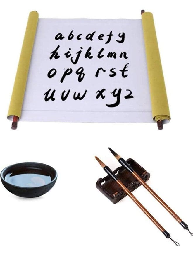 Chinese Water Paper Calligraphy Set, Reusable Eco-Friendly No Ink Needed Water Writing Cloth Paper with Chinese Brush and Water Dish, Gift Set for Calligraphy Beginners