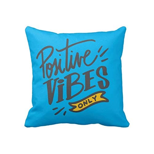 TheYaYaCafe® 16X16 inches Cushion Cover Motivational Quotes Printed Positive Vibes Only Sofa Throw Pillows Blue
