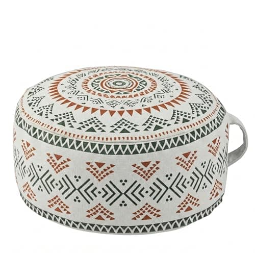 MOCOFO Unstuffed Round Pouf Cover Boho Geometric Ottoman Footstool Cover with Handle Tribal Fabric Floor Cushion Storage Bag for Living Room Bedroom Nursery Sage GreenTerracotta