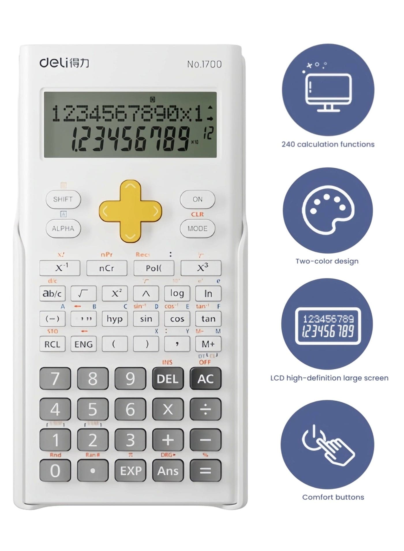 Scientific calculator double line display function calculator 10+2 students middle and university school with large screen white
