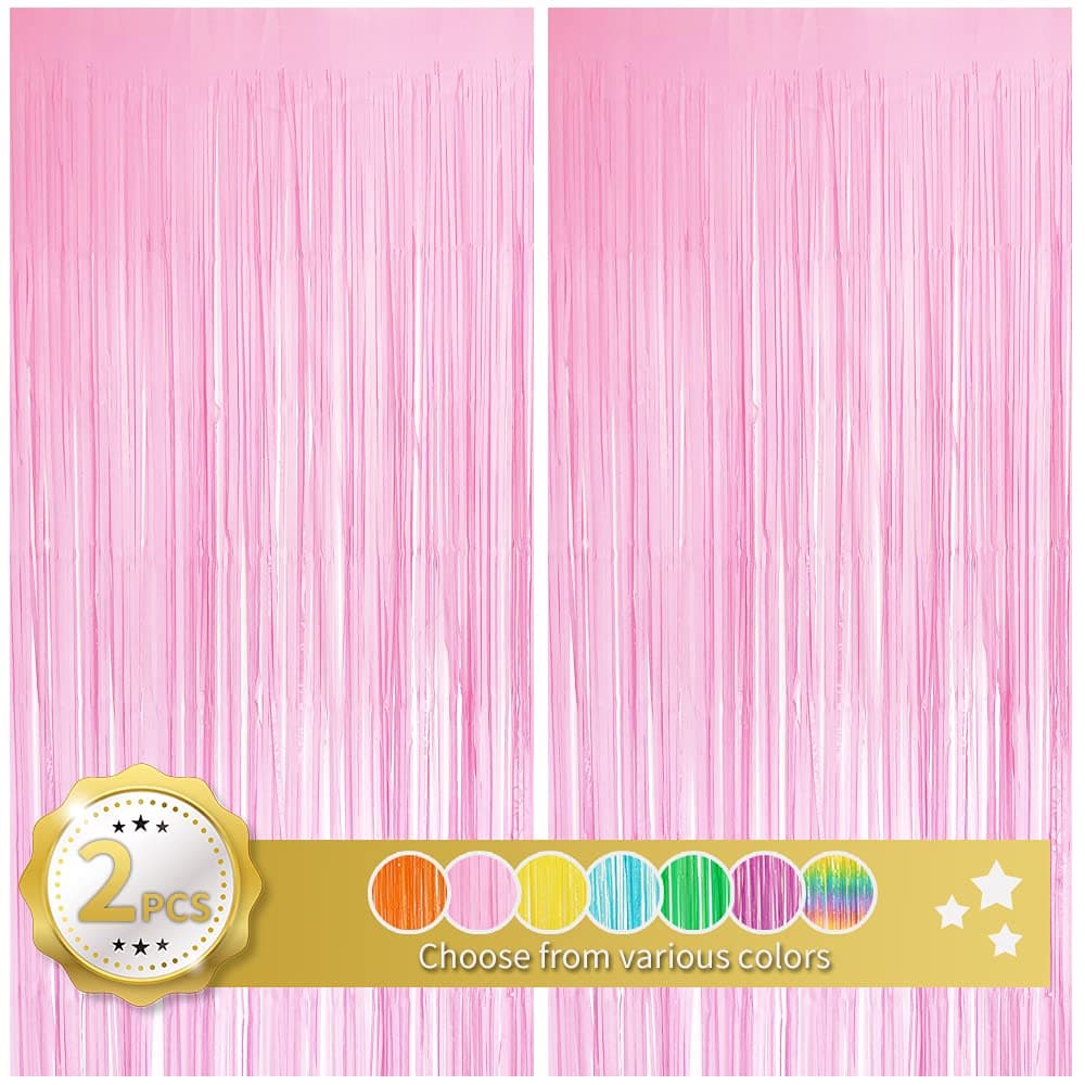 BEISHIDA 2 Pack Pink Tinsel Foil Fringe Curtains Light Macaron Metallic Curtain Photo Backdrop for Wedding Party Birthday Stage Bridal Shower Decor328 ft x 656 ft
