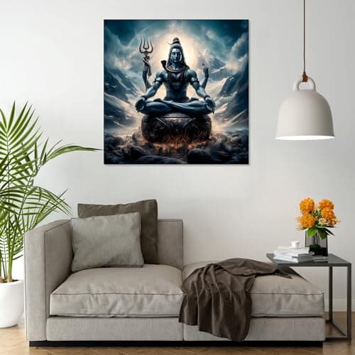 The Castle Decor Lord Shiva Painting with Frame Big Size (24X24) Wall Art for Living Room, Bedroom, Drawing Room, Hotels-Wooden Framed-Digital Painting