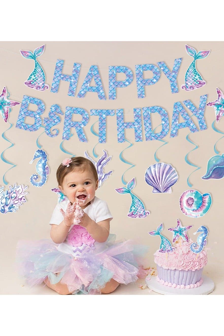 Mermaid Birthday Party Decorations Set - 29PCS Mermaid Party Supplies Kit,Perfect for Baby Showers and Girls' Birthday Parties