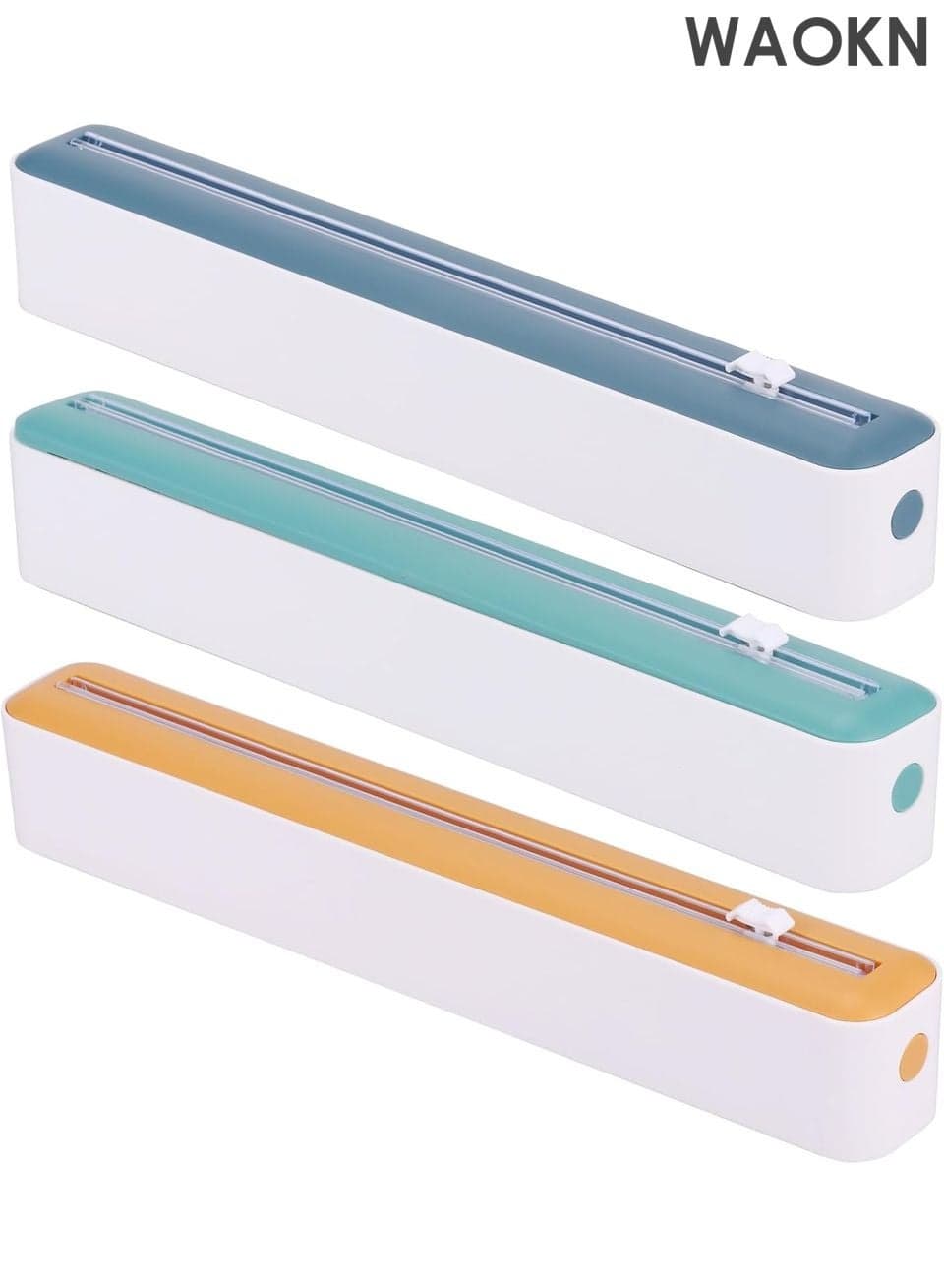 3Pcs Plastic Wrap Dispenser with Slide Cutter, Practical Food Wrap Dispenser, Reusable Cling Wrap Dispenser, Refillable Cling Film Dispenser, Veggies Refillable Plastic Wrap Dispenser for Home