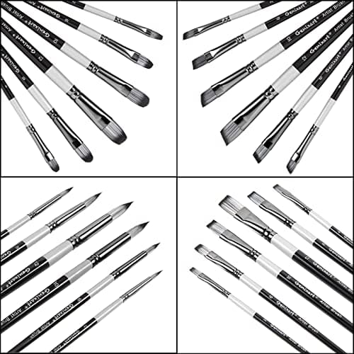 24 Pcs Paint Brush Set, Artist Paintbrushes for Acrylic Oil Watercolor Painting, Premium Nylon Hair Art Paint Brushes 4 Type of Shapes in Different Sizes Assorted