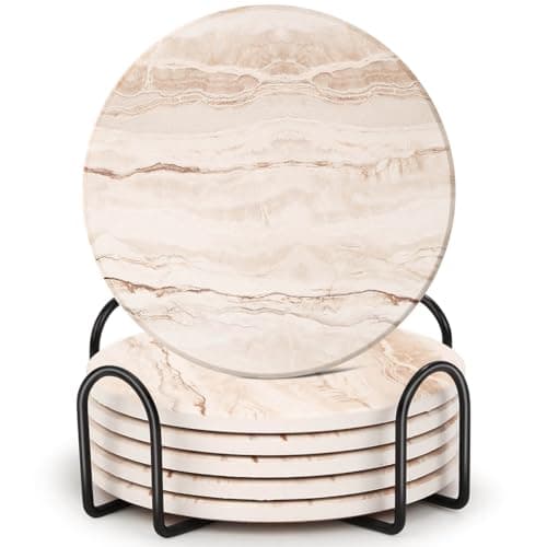 Acejoz Drink Coasters Set of 6, Absorbent Coaster for Coffee Table Decor, Marble Style Ceramic Coaster for Home Decor, 4 Inches