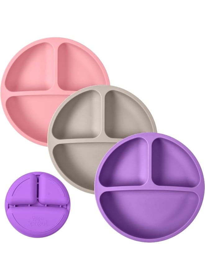 100% Silicone Plates for Toddlers | 3 Pc Set | Divided Baby Plates