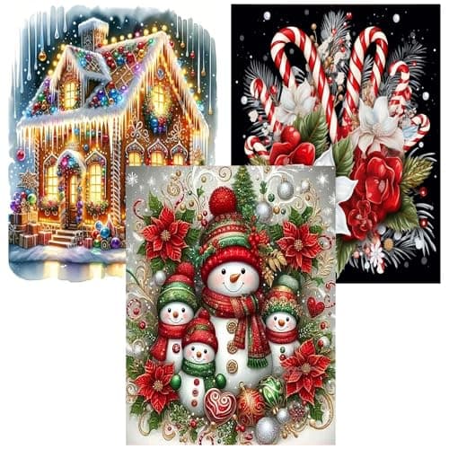 Christmas Diamond Art Kits for Adults 3 Pack Snowman Candy House Diamond Painting Kits for Adults 5D DIY Round Full Drill Gem Art Paint by Diamonds Dots Crafts Kits for Home Decor Gift 12x16inch