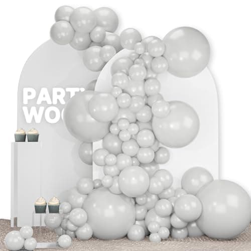 PartyWoo Grey Balloons 140pcs Different Sizes Pack of 18 12 10 5 Inch Light Pastel Pale Gray Latex Balloon Arch Kit Garland for Baby Shower Graduation Wedding Birthday Party Decorations GrayY76