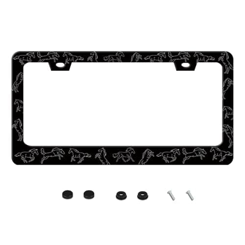 Horse License Plate Frame Funny Stainless Steel Animal Jumping Action License Plate Frames Auto Parts Decoration with Screws License Plate Holder for Men Women 12x6 Inch