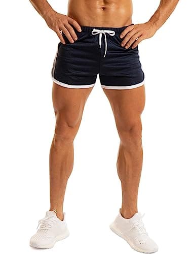 Ouber Mens Workout Bodybuilding Shorts 3" Inseam (A-Blue,L)