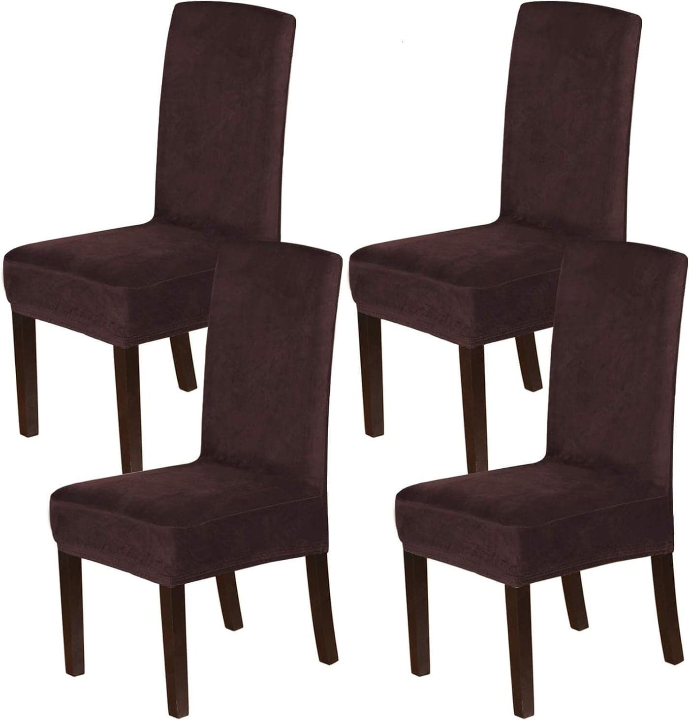 FunBlast Chair Covers - Universal Velvet Chair Cover, Elastic Stretch Removable Washable Dining Chair Cover Protector Seat Slipcover, Short Dining Chair Cover (Coffee, Pack of 4)