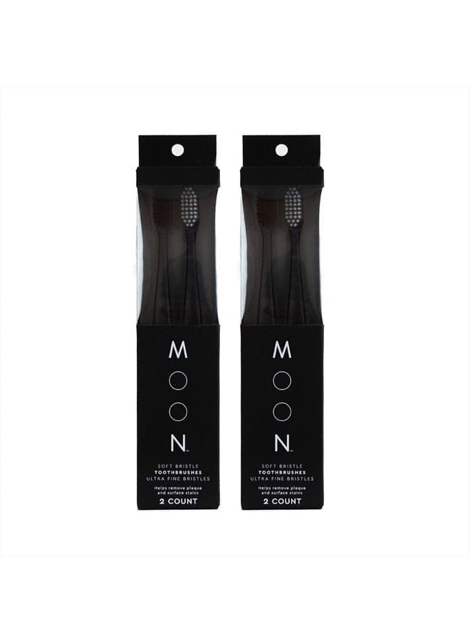 Toothbrushes, Soft Bristle, White and Black Sleek Toothbrushes, 4 Pack