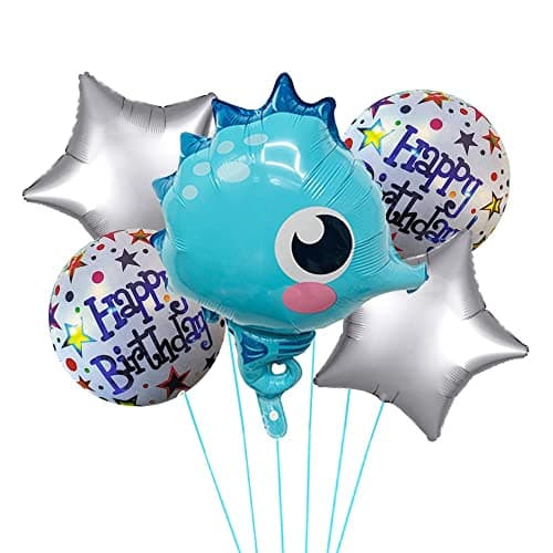 Pop The Party Sea Horse Theme Decoration with Star and Round Foil Balloon for Birthday Décor