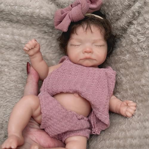 OtardDolls Silicone Baby Doll 10 Inch Full Body Girl with Hair Soft Silicone Reborn Handmade Realistic Newborn Dolls for Kids