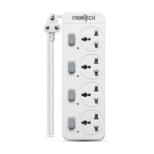 Frontech 4-Way Power Extension Socket | 2000W Heavy-Duty Power Strip | Individual Switches with LED Indicators | Universal Sockets | 3M Copper Cable | Fire-Resistant Body | 1 Year Warranty (FT-3565)