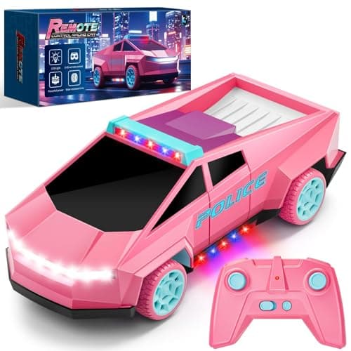 MACALOCA Cool Remote Control Car Toys for Girls 120 Pink Police RC Truck with Flashing LED Lights and Loadspace 24 GHz Rechargeable Racing RC Cars Vehicle Toys Easter Gifts for Kids 3 5 7 10