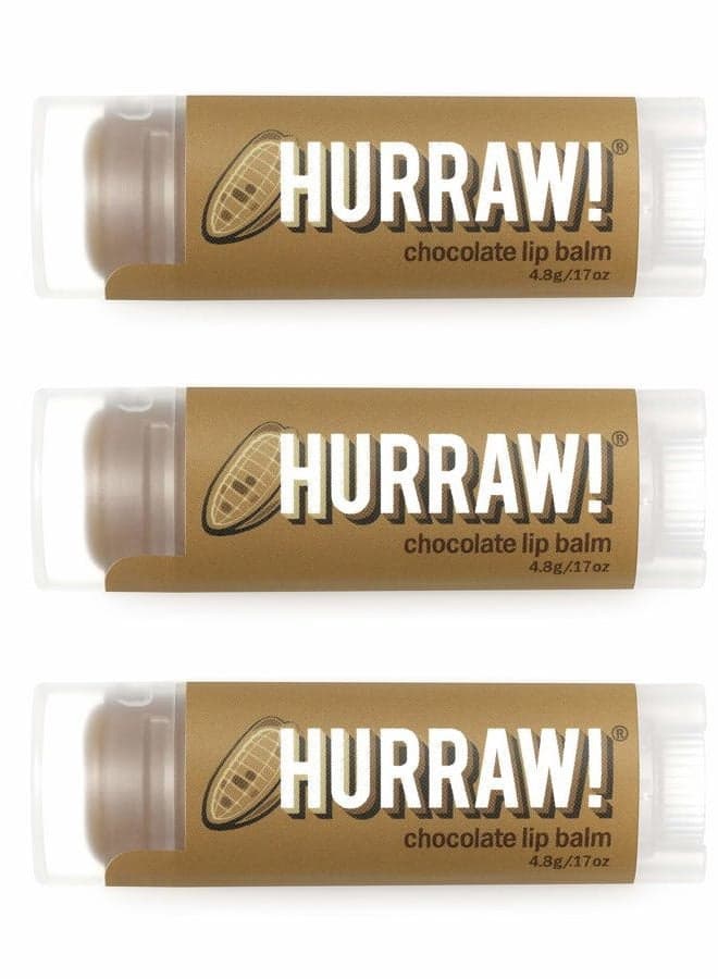 Hurraw! Chocolate Lip Balm, 3 Pack: Organic, Certified Vegan, Cruelty and Gluten Free. Non-GMO, 100% Natural Ingredients. Bee, Shea, Soy and Palm Free. Made in USA